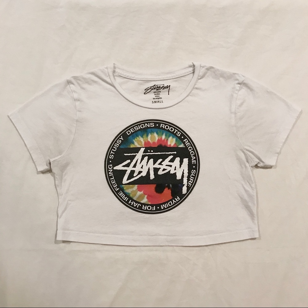 Stussy tie dye logo printed crop top